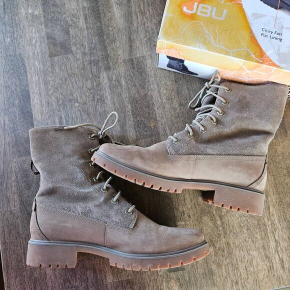 Timberland Brown Suede Fleece Lined Boot Size 10 Fold Down Lace Up Outdoors - Picture 6 of 7